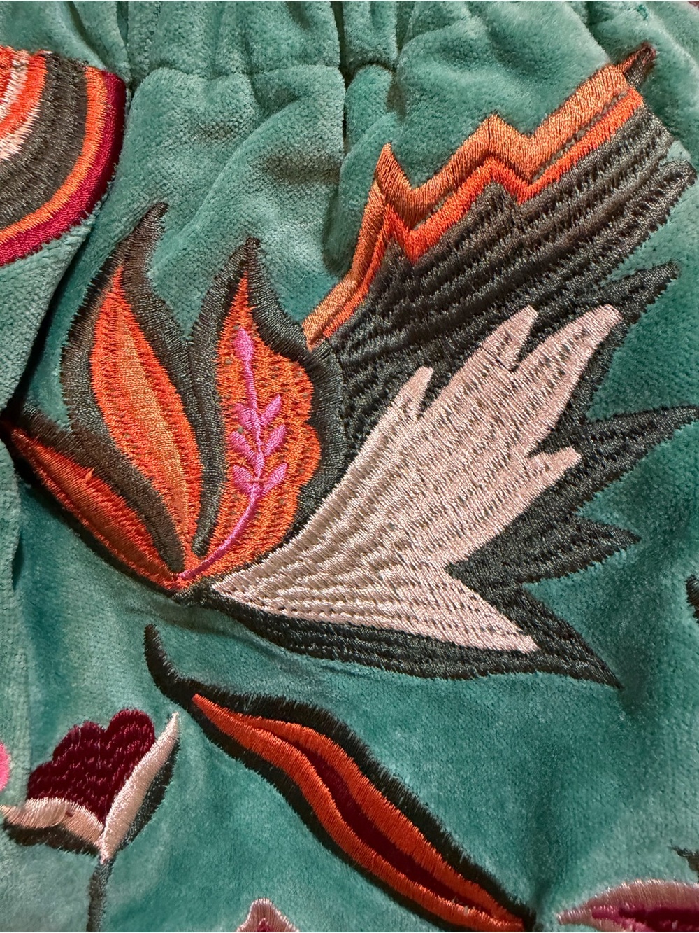 Embroidered Teal Velvet Tote with Wine Handles - Picture 3 of 4